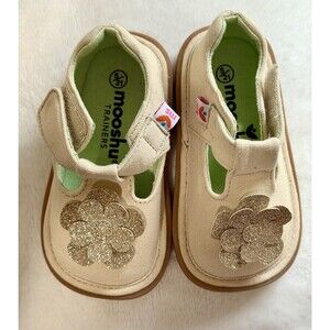 Mooshu Trainers Evie T-Strap Toddler Squeaky Shoes  Beige Toddler Size 5